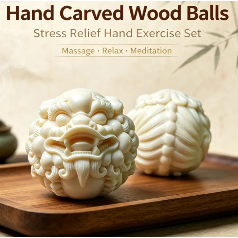2pcs Wood Balls Brave Troops Massage Supplies Health Hand Exercise Stress Relief Ball for Seniors Home Meditation