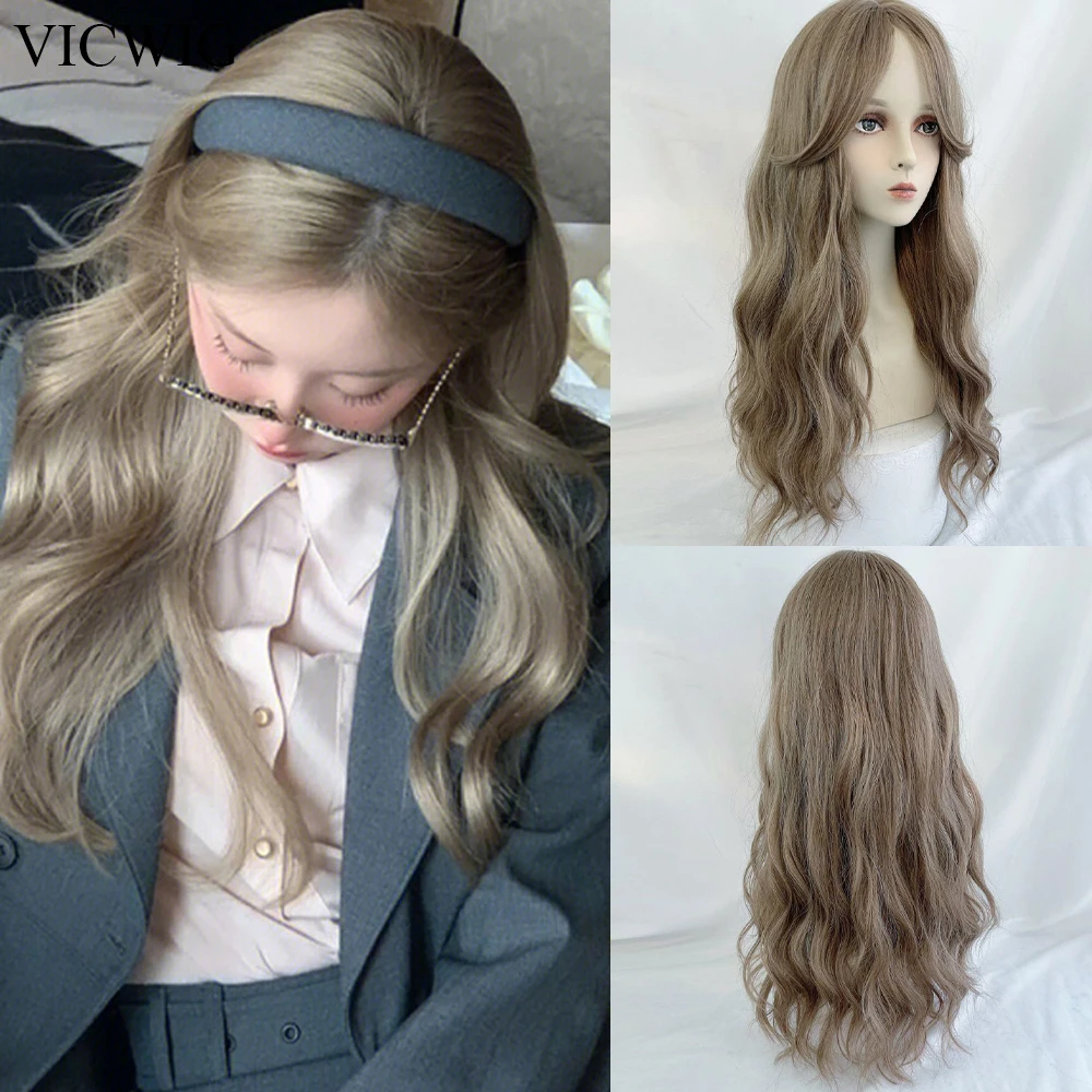 

VICWIG Brown Long Wavy Curly Wigs Synthetic Women Natural Lolita Cosplay Hair Heat Resistant Wig for Daily Party