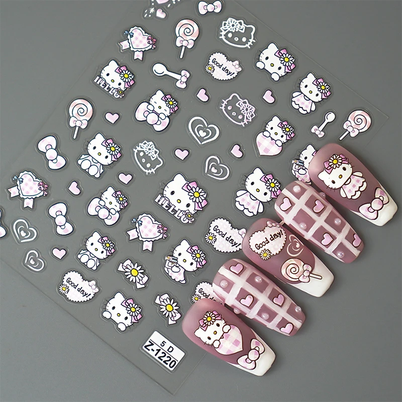 1Pcs Cute Hello Kitty 3D Adhesive Stickers Nail Art Decoration Sanrio Nail Stickers Nail Art Supplies Accessories Patch