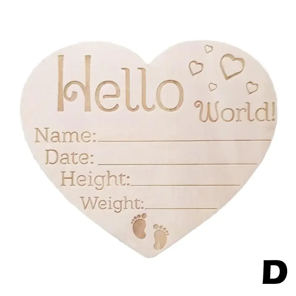 Wooden Hello World Birth Announcement DIY Sign Wood Baby Milestone Card Recording Cards Baby Photography Props Birth Cards