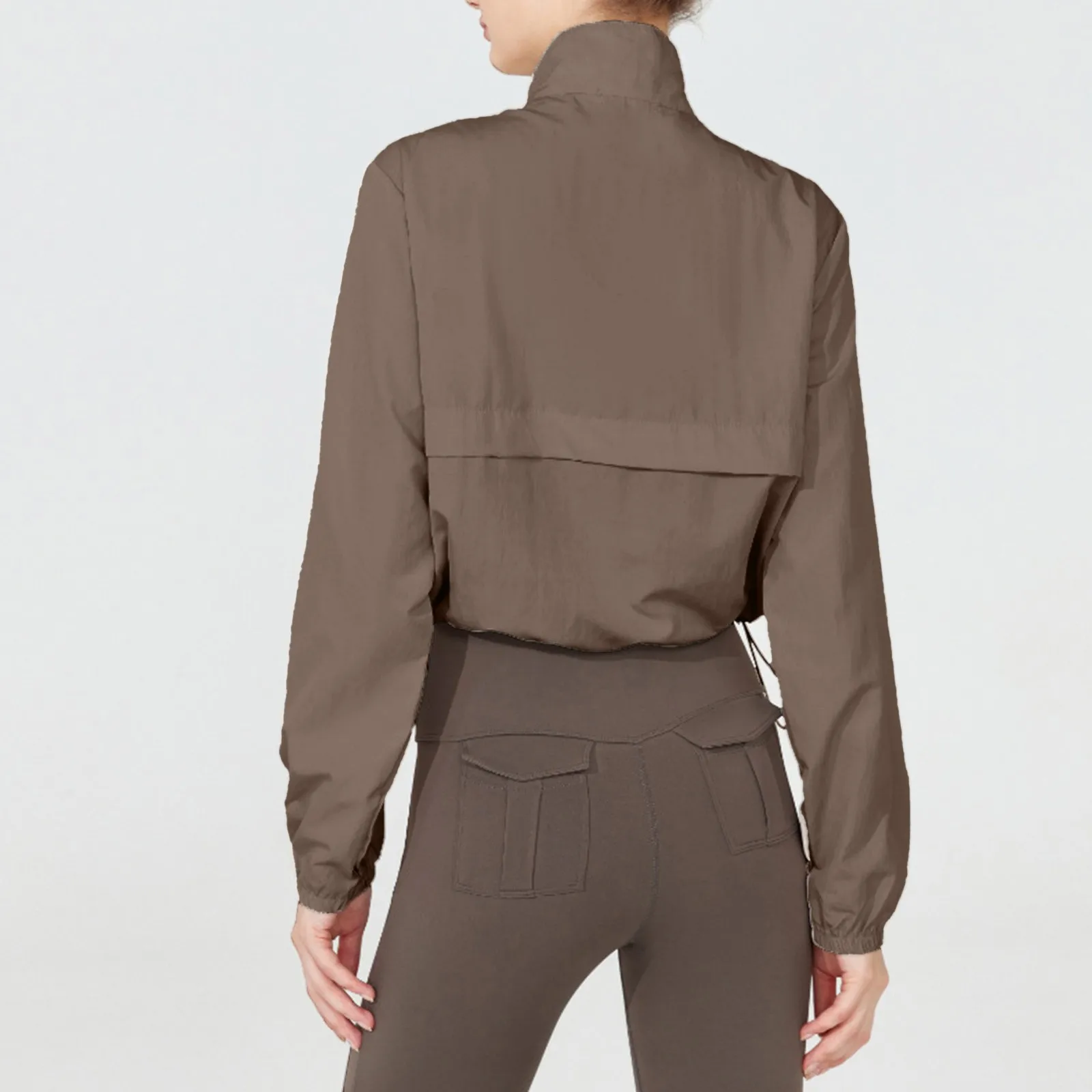 Dámská podzimní větruodolná nepromokavá bunda, odolná proti UV záření, fitness běžecká sportovní bunda, stojáček se stahovací šňůrkou, rychleschnoucí topy - náhled 2