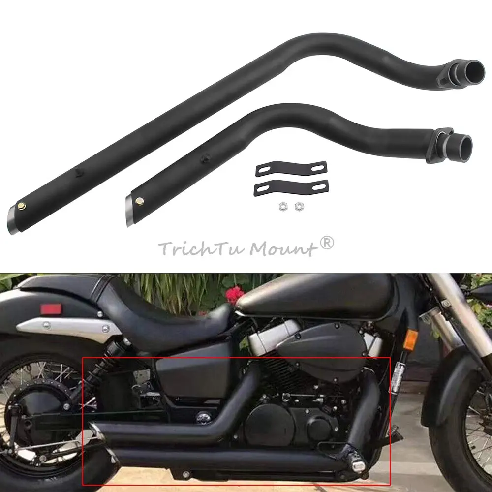 1 Pair Full Muffled Pipes Complete Exhaust System For Honda Shadow ACE 750 VT750C Black VT750CD Deluxe 1997-2003 Motorcycle