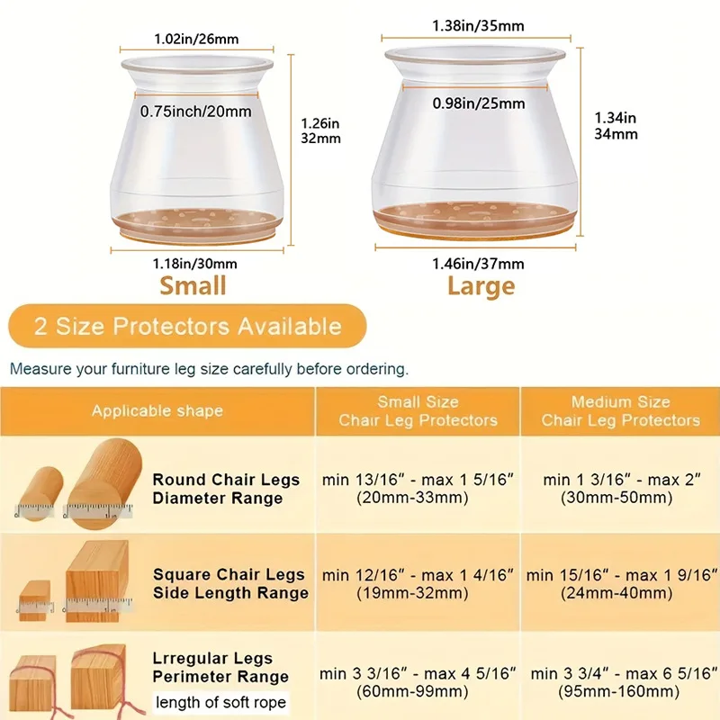 16PCS Chair Leg Floor Protectors for Hardwood Floors, Thick Silicone Rubber Covers, Scratch-Resistant & Noise Reducing Tools