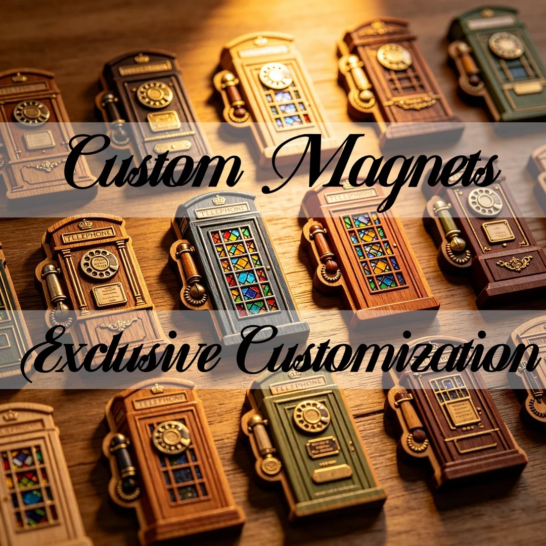 Custom Wooden Phone Booth Fridge Magnet Retro Telephone Box Personalized Kitchen Refrigerator Decor Custom DIY Gift