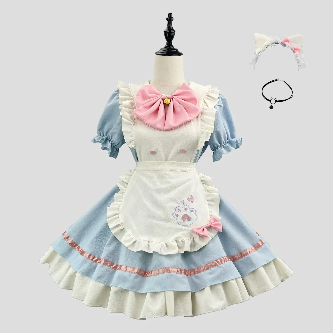 In Stock Apron Dress Cat Girl Maid Cosplay Costume Cute Maid's Uniforms Collars and Hair Accessories Set Classic Maid Large