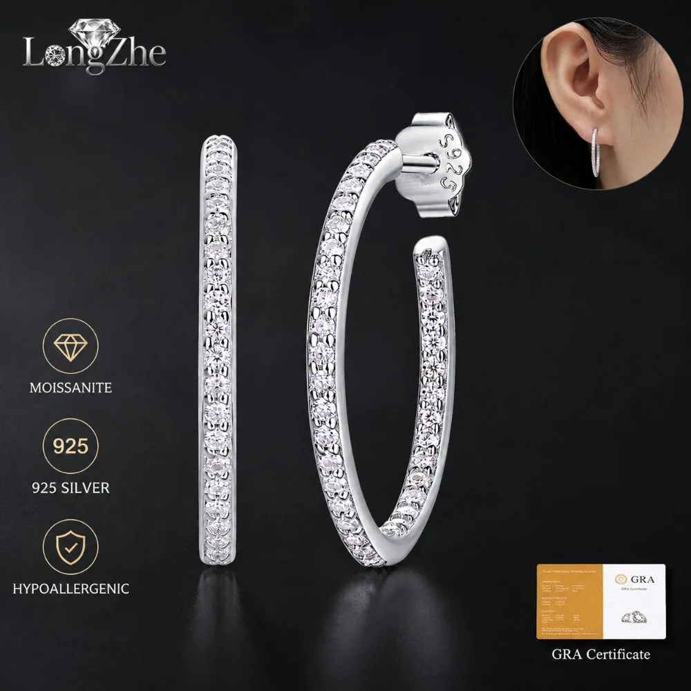 

Moissanite Hoop Earrings S925 Sterling Silver 1.2mm 74-Stone Pave Hoops for Women Wedding Anniversary Gift