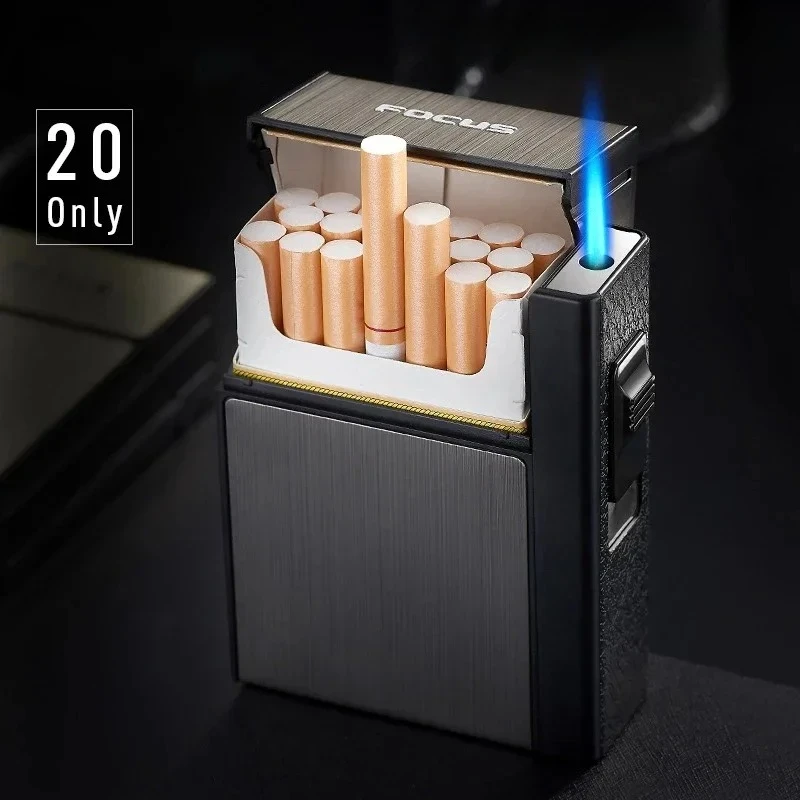 

Metal Turbo Lighter Integration Cigarette Case, Hold 20 Sticks Cigarettes, Butane Gas Windproof Lighter Cigarette Box Men's Gift