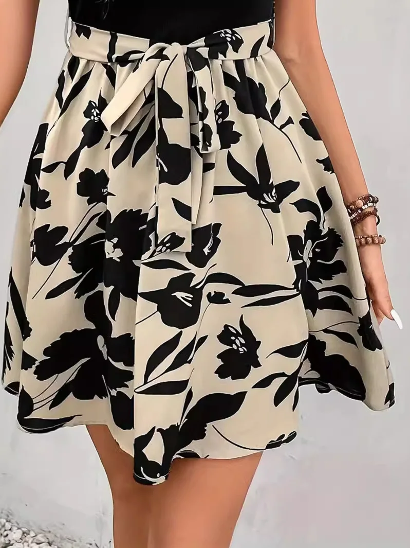 

Sexy Printed Lace up f Length Skirt High Waist A-Line Midi Skirt Street Sle Polyester Fabric Loose Fit Summer Faion