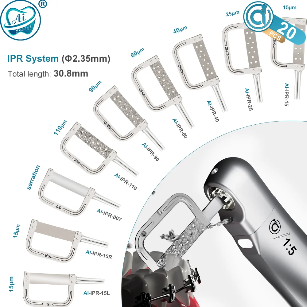 AI-IPR Dental Orthodontic Handpiece Saw Blades for 4:1/1:1 Reduction Interproximal Stripping Contra Angle 20 pcs for One Pack