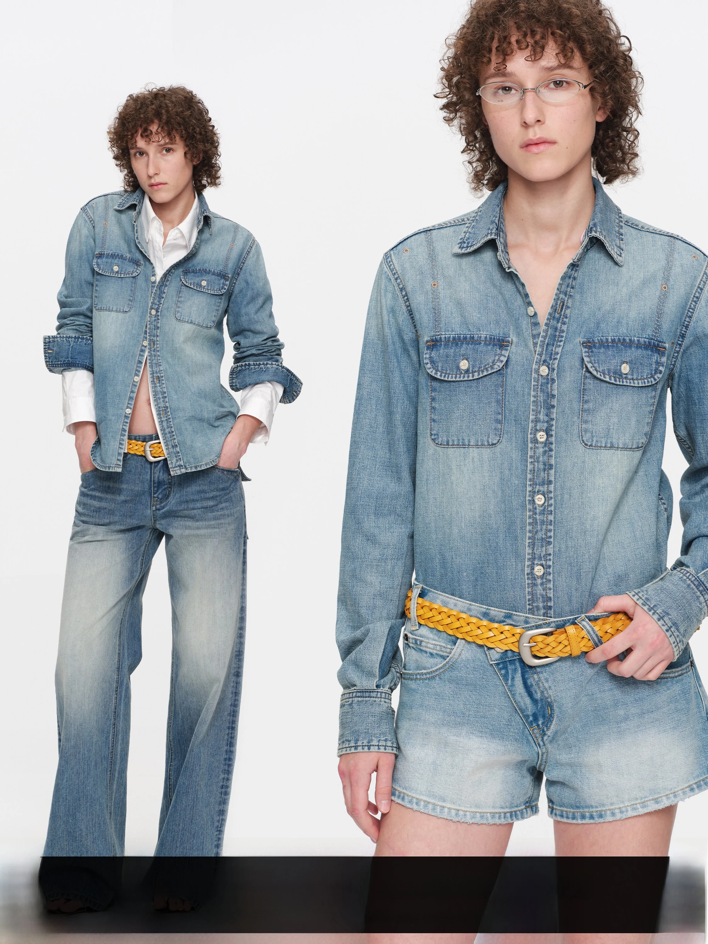 

SMIIILE Винтажная светло-голубая джинсовая рубашка свободного кроя с длинным рукавом, женский топ в классическом стиле с пуговицами, хлопковая, для повседневной носки, модная