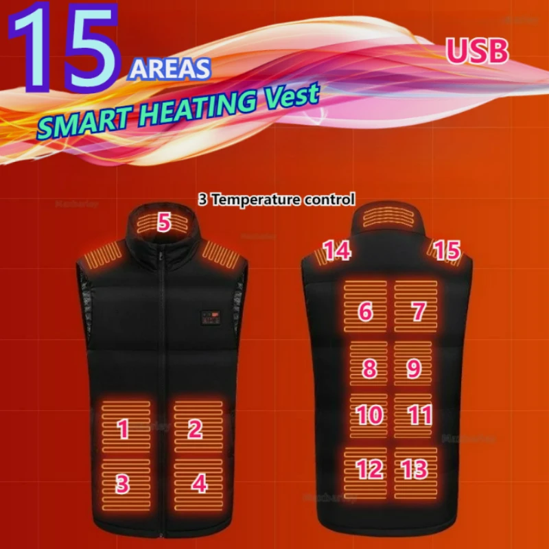 

2025 Winter Heated Ski Vest Men USB 3 Temperature Control Heating Jacket Outdoor Snow Hiking Warm Motorcycle Sleeveless Vests