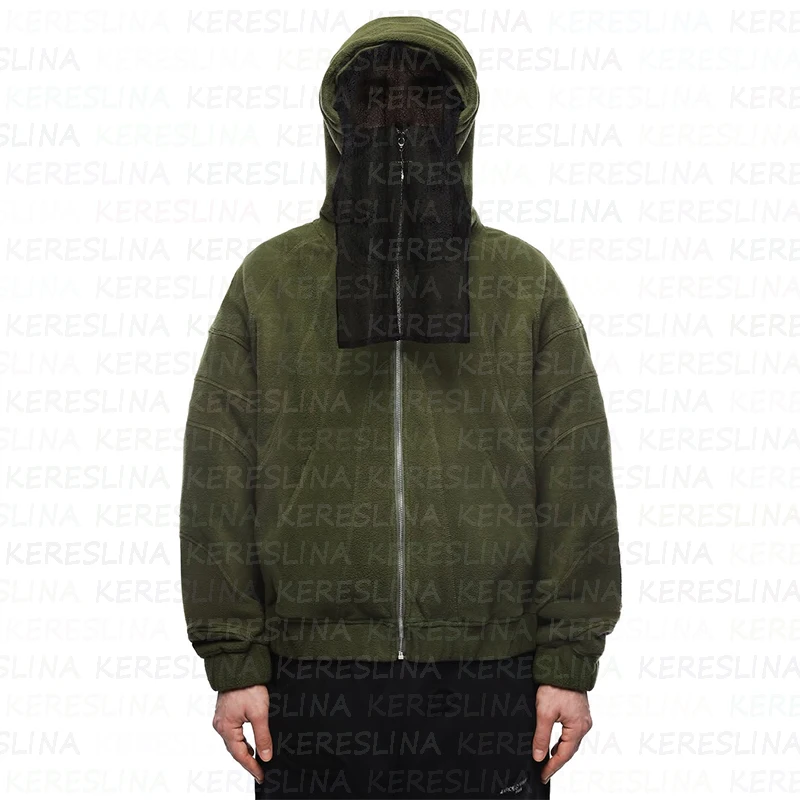

American retro solid color loose hooded sweatshirt street style three-dimensional cutting zipper hooded sweatshirt winter