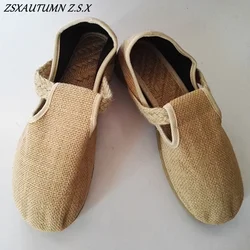 Grass Woven Cloth Shoes Men's Women's 2023 Spring Summer New Flat Women's Shoes Chinese Style Vintage Couple Shoes Slip-ons