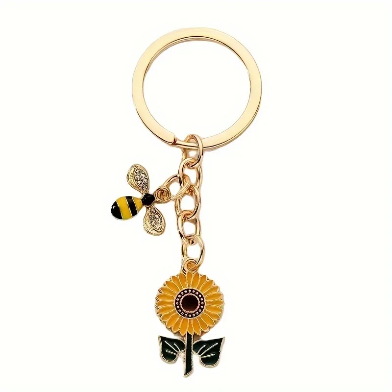 Niedlicher Biene- und Sonnenblumen-Schlüsselanhänger, Emaille-Charm, Schlüsselanhänger, Modeschmuck, Accessoire, ideales Geschenk für Naturliebhaber, bezauberndes Dekor – Detail 6