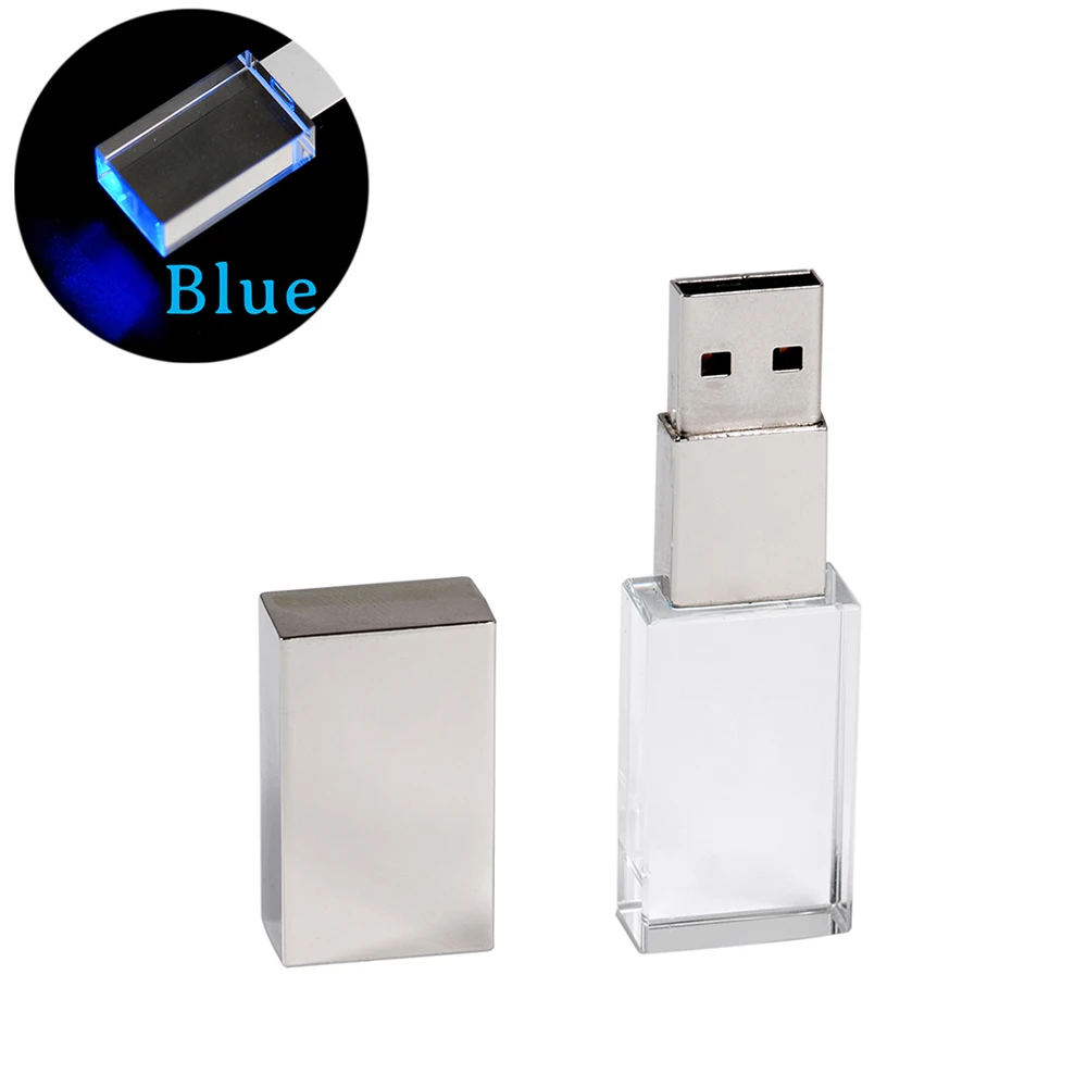 Jaster USB-Flash-Laufwerk 2,0 mit LED-Kristalls ticks 4GB 16 GB 32GB 64GB 128GB transparentes Glas Geschenk Pen drive (kein individuelles Logo) 4