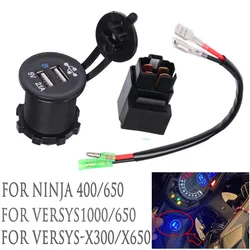 Motorcycle Camera Cellphone USB Fast Charger with Relay for Kawasaki Ninja 400 650 Versys X 300 650 Versys 650 1000
