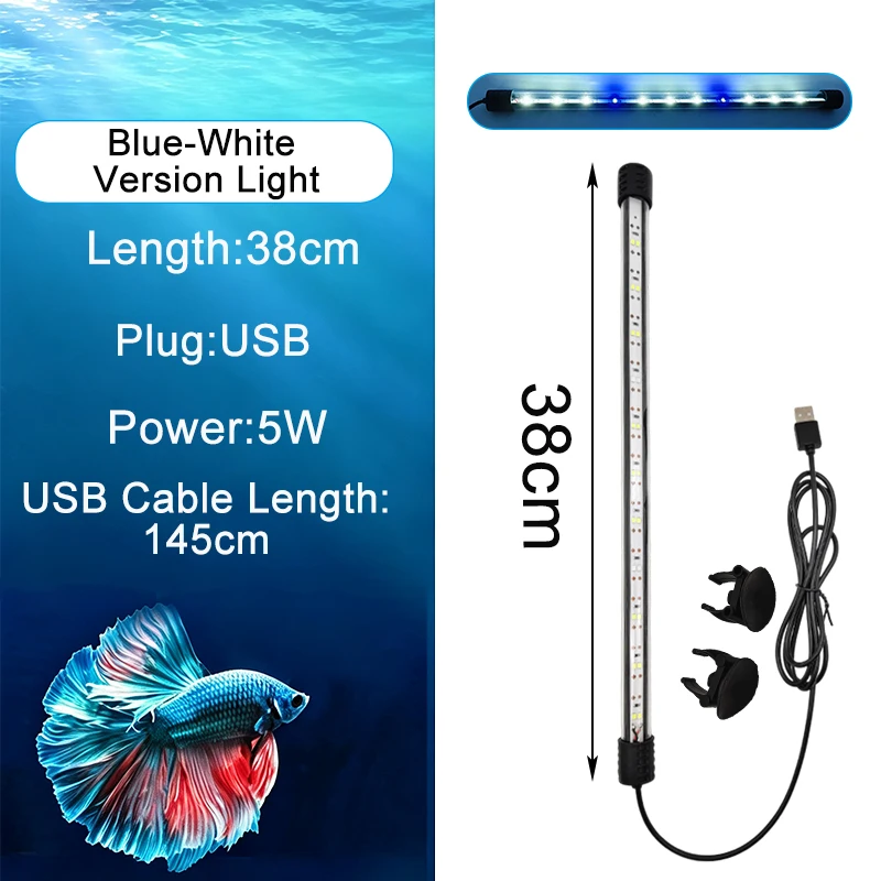 USB-Vollspektrum-Aquarium-LED-Streifenleuchte 18-58cm Wasserdichte Unterwasser-Aquariumlampe für Unterwasserpflanzenwachstum – Detail 9