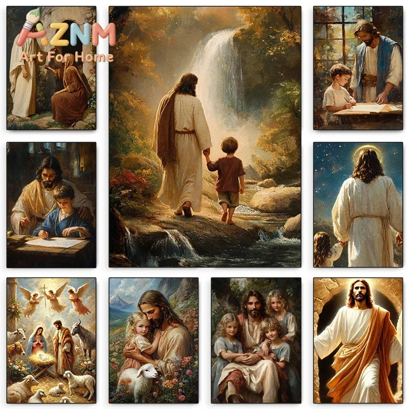 The Journey Home Jesus children Portrait Posters Print Canvas Painting Retro Christ Faith Art Wall Pictures Home Religion Dec
