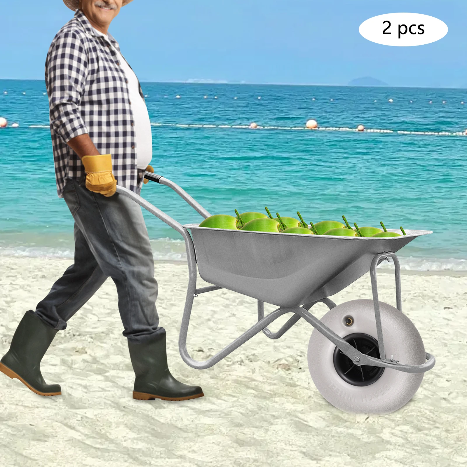 إطارات عجلات بالون بديلة للشاطئ مكونة من قطعتين، إطارات عربة لقارب كاياك دوللي زورق عربات التي تجرها الدواب كاري