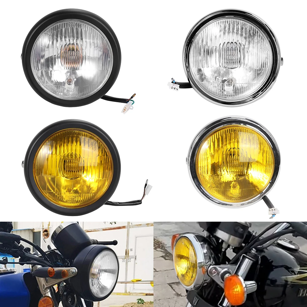 مصباح أمامي عتيق للدراجة النارية هالوجين لدراجة Harley Sportster GN125 CG125 المروحية بوبر ريترو مقهى المتسابق كشافات أمامية مستديرة #1