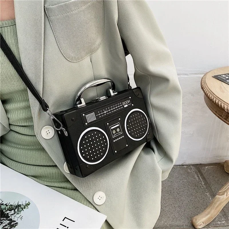 3 Color Vintage Versatile Creative Radio Unisex Satchel Metal Punk Shoulder Bag Nostalgia Small Square Bag for Women Men Grils