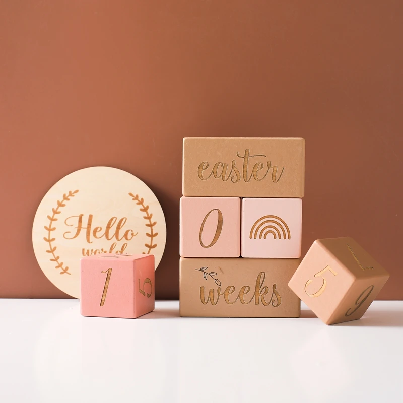 Baby Wooden Milestone Blocks Wooden Blocks Commemorate Baby Birth Props Block For Newborn Birth Photography Accessoriees Set