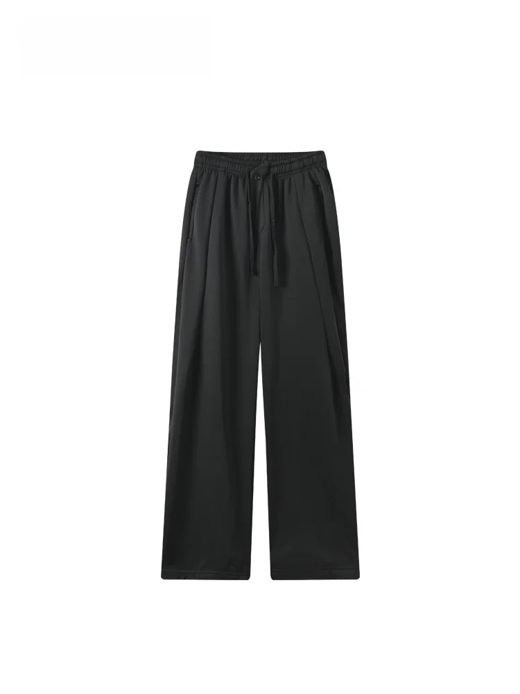 

Брюки с высокой талией и широкими штанинами для женщин, стройнящие, для фигуры типа «груша», повседневные, больших размеров, осенние, из полиэстера