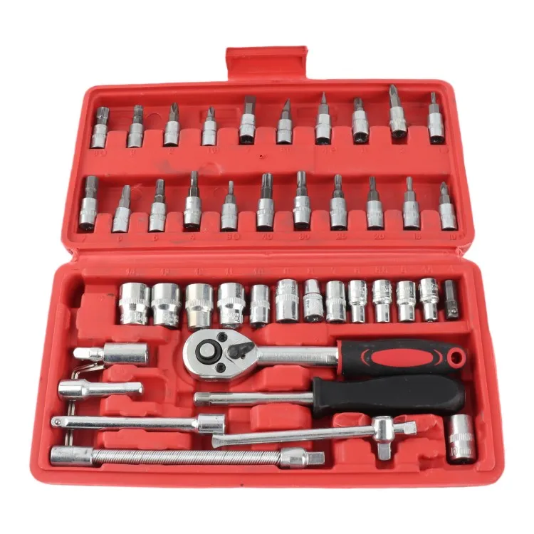 2026 46PCS Vehicle Repair Ratchet Screwdriver Tool Complete Polished Surface for Motorcycle Bicycles Electric Bikes Red