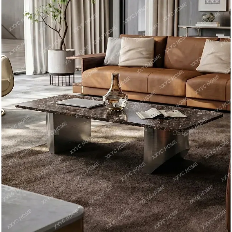 XX light luxury platinum diamond natural luxury stone coffee table, high-end living room rectangular tea table