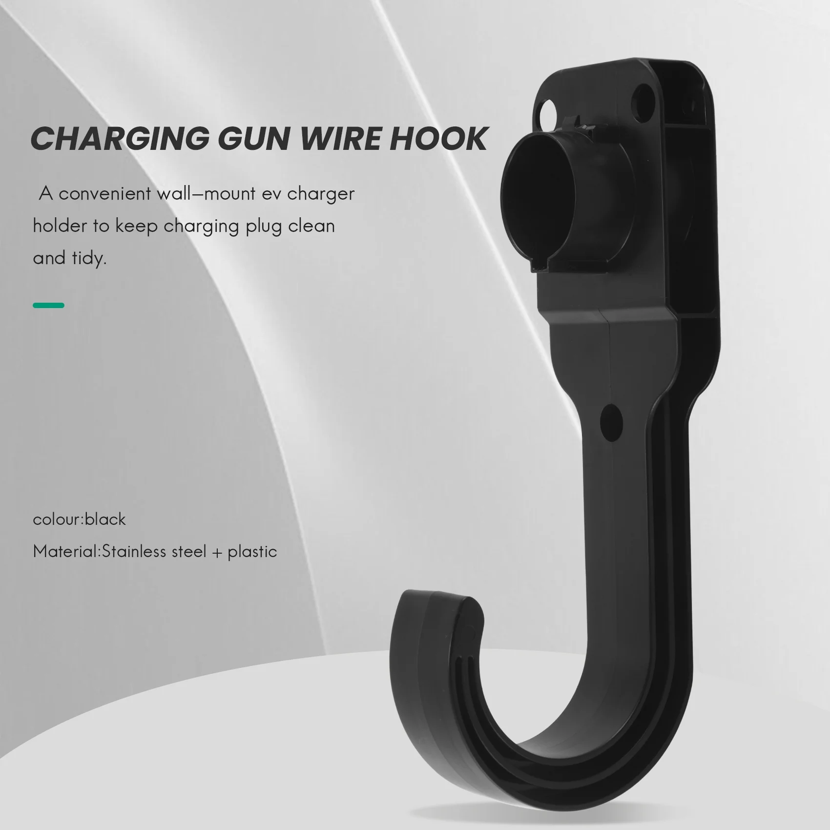 Cord Holder EV Charger Nozzle-Holster Dock and J-Hook Combination for J1772 Connector