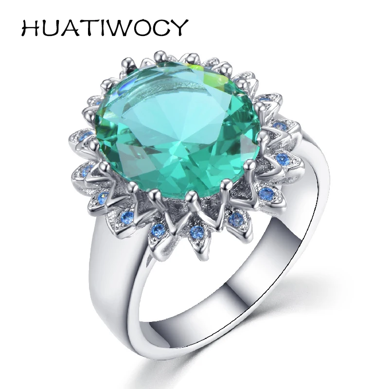 

HUATIWOCY Trendy Women Ring 925 Silver Jewelry with Emerald Accessories for Wedding Engagement Party Gift Finger Rings Wholesale