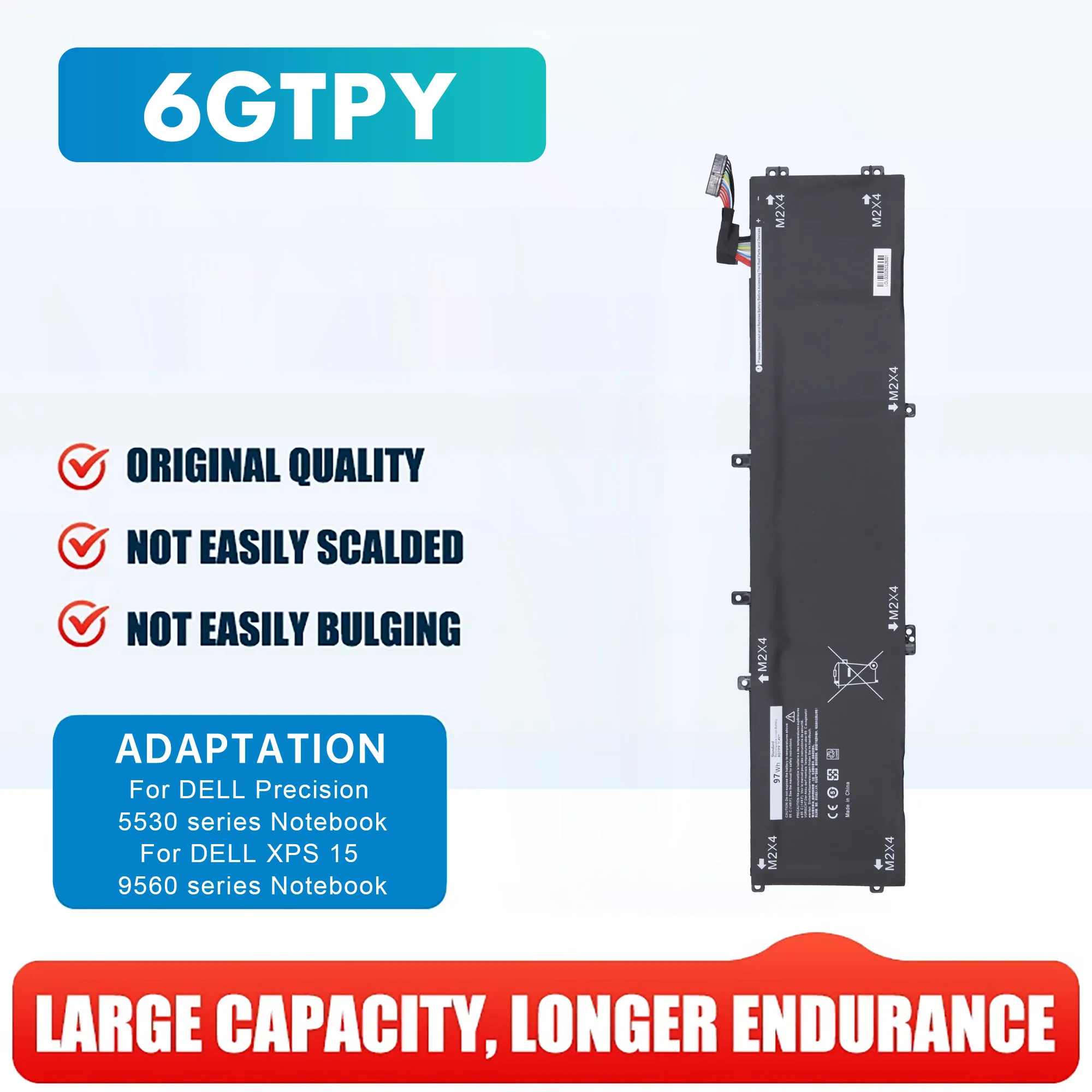 

Laptop Battery 97WH 6GTPY for Dell XPS 15 9560 9570 9550 7590 Precision 5540 5520 5530 5510 Vostro 7500 Series 5041C 5XJ28 GPM03