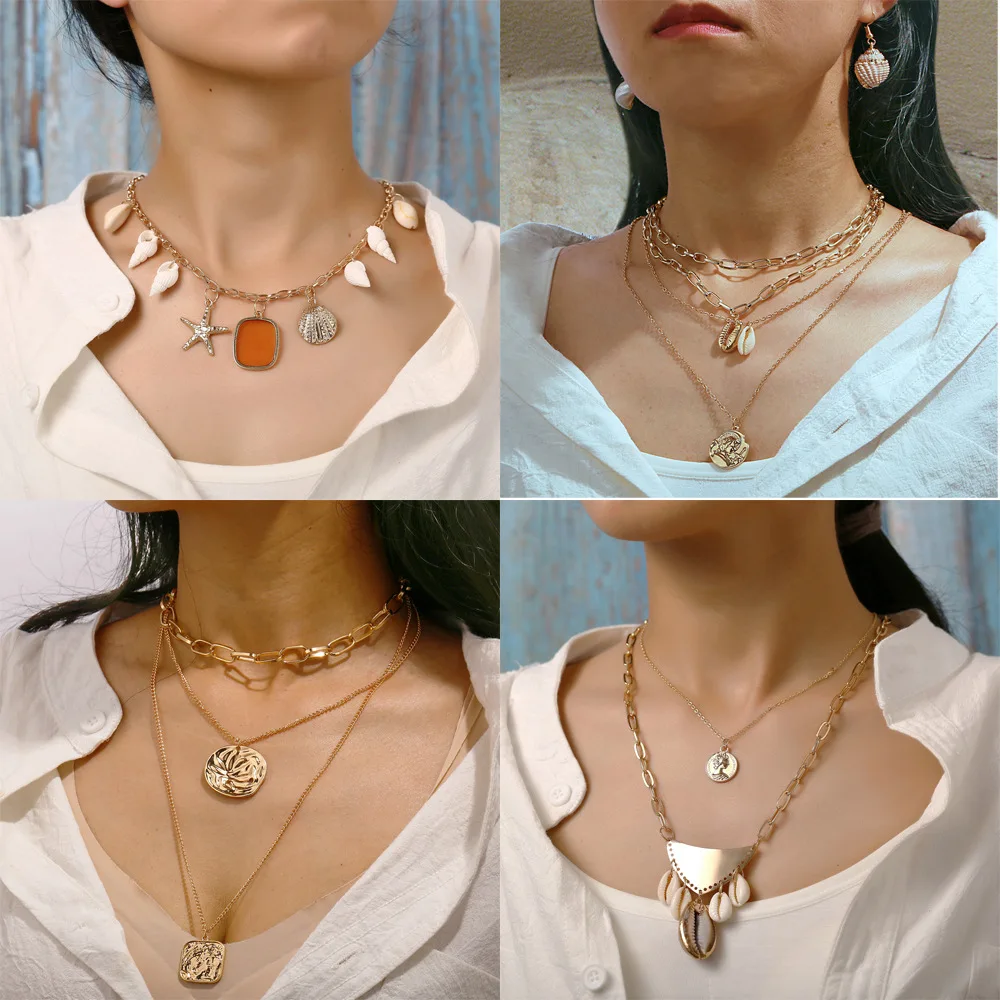 1PCS Hot Selling Retro Personalized Fashionable Trendy High-End Niche, Simple, Irregular, Double Layered Necklace with Seal