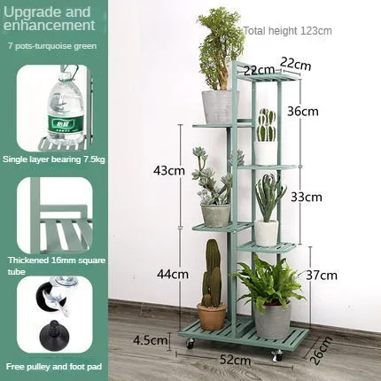 Upgraded and Enhanced Indoor Iron Flower Rack with Pulleys Painted Living Room Multi-layer Potted Plant Iron Storage Rack