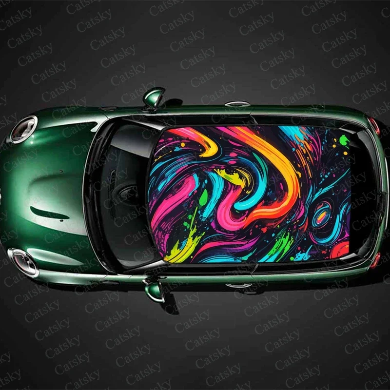 

Abstract Splash Wave Art Car Roof Sticker Wrap Racing SUV Accessories Packaging Painted PVC Custom Car Graphic Decal