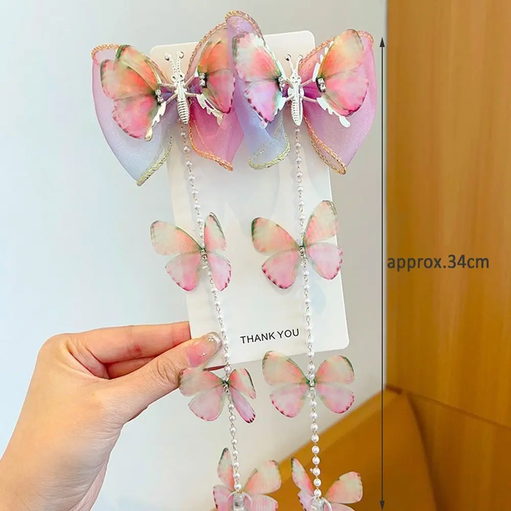 Forcina intrecciata con perle a rete dolce Copricapo colorato Catena per capelli intrecciata Accessori per capelli Mollette per ragazze con nappe