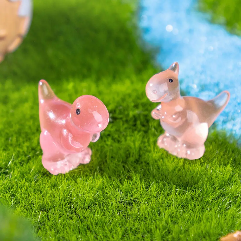 20Pcs Glowing Small Dinosaur Resin Craft Micro Landscape Miniature Bonsai Garden Decoration Desktop Resin Animal Craft Night