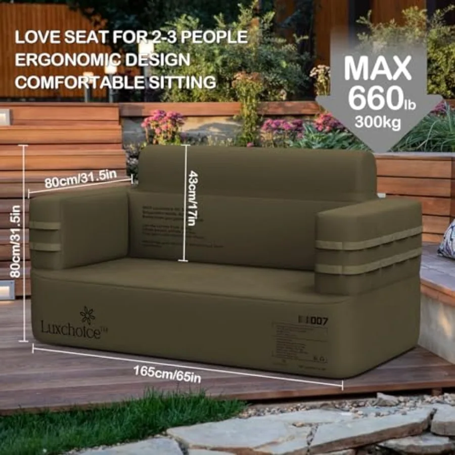 Inflatable Couch Double Air Sofa with Built-in Rechargeable Pump Portable Blow Up Couch for Outdoor Camping Backyard Lounge and