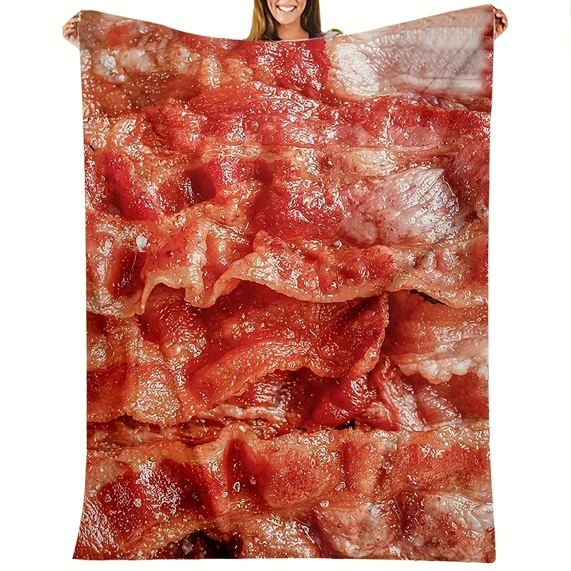 Soft and Warm Bacon Print Flannel Blanket for Couch, Sofa, Office, Bed, Camping, and Traveling Fun and Funny Food Throw Blanket