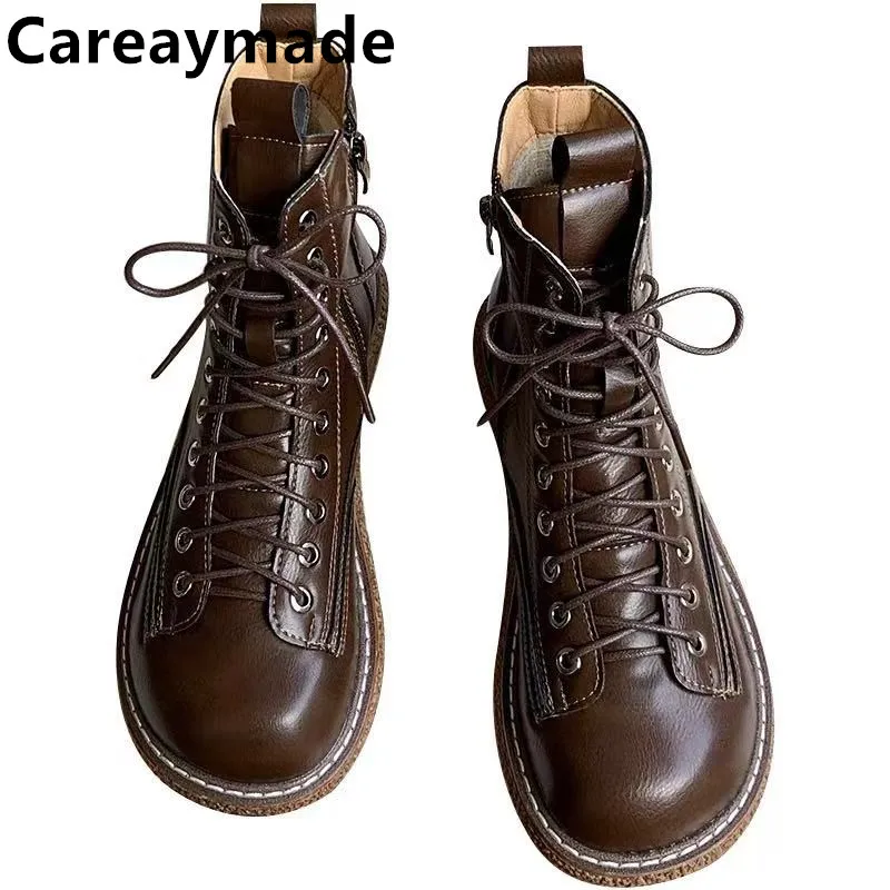 Careaymade-Perforated English Casual Boots Women\'s Shoes Autumn&Winter Warm Short Boots Muffin Sole Thick Sole Student Shoes