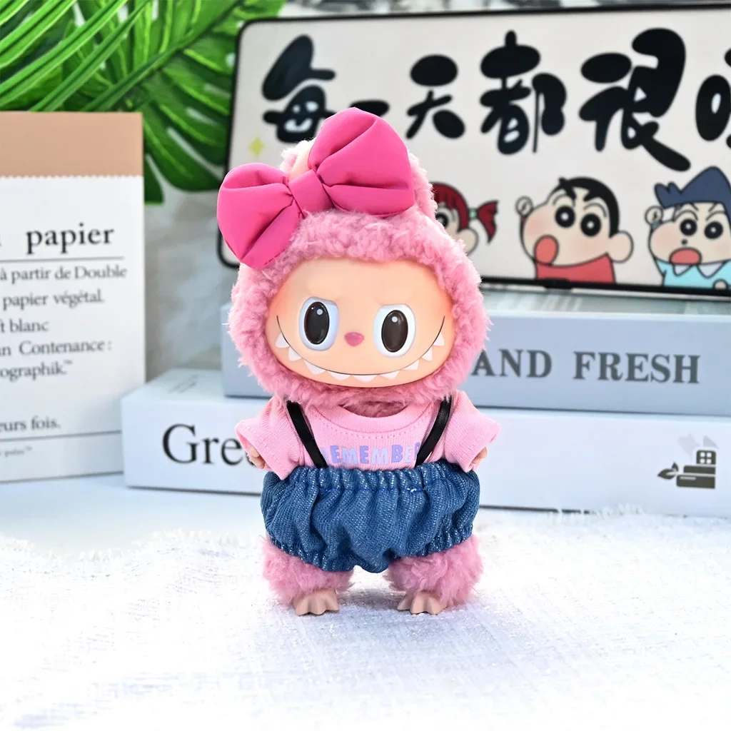 

17cm Labubu Doll Clothes - Universal Sit Party Gen 1&2 Outfit with Overalls | Blind Box Accessory for Mini Figures