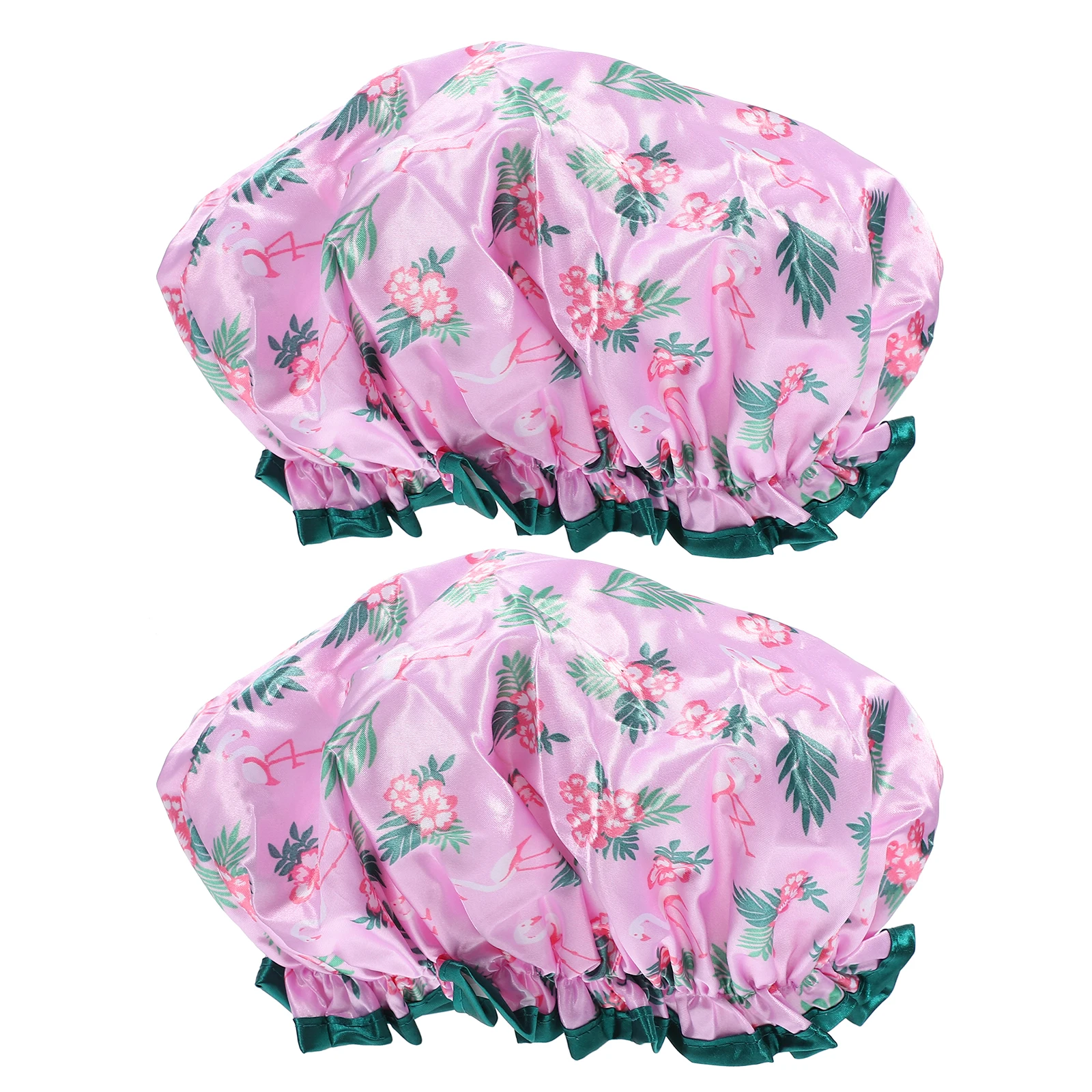 

2Pcs Waterproof Shower Cap Double Layer Satin PEVA Elastic Bathing Night Hair Protection Soft Most People