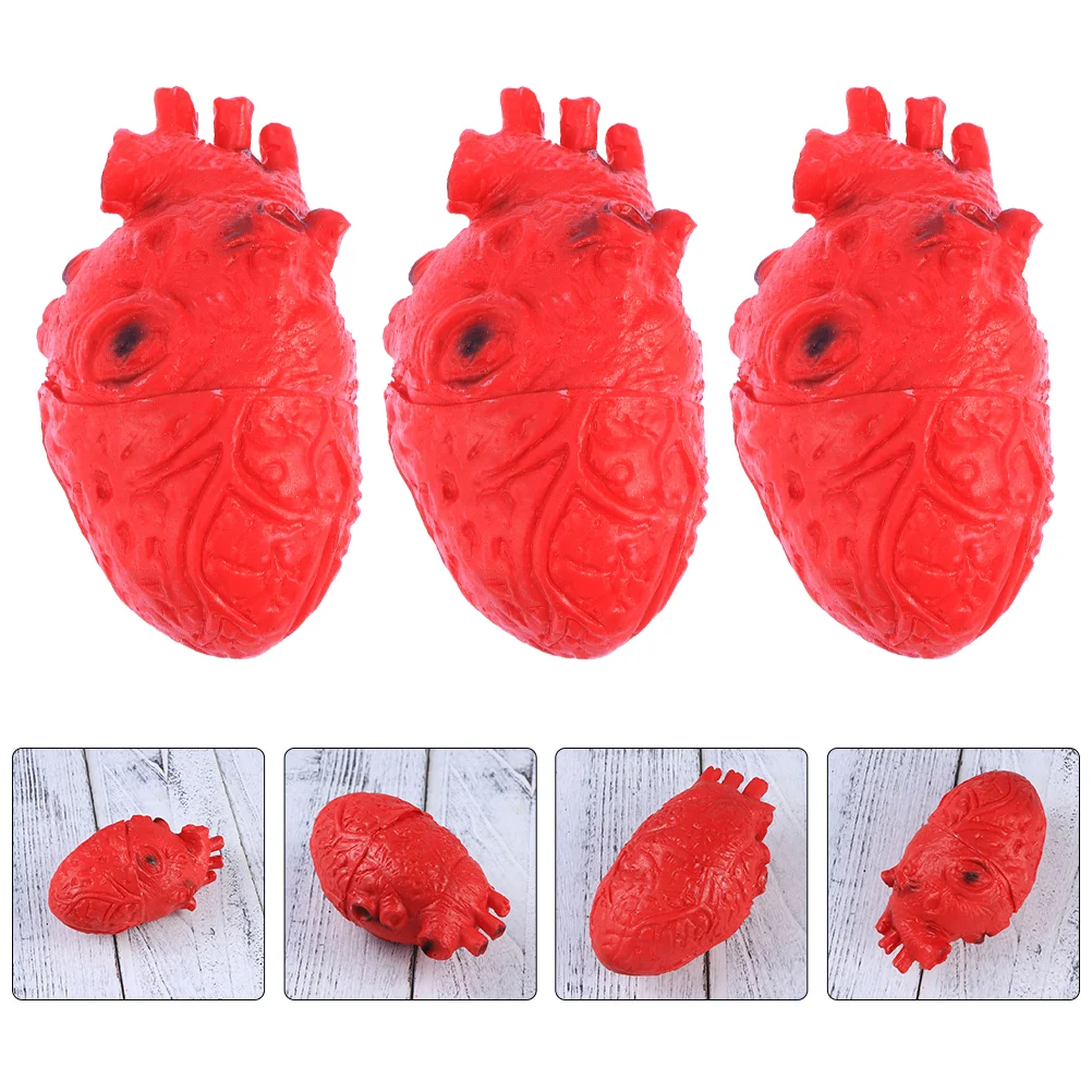

3 Pcs Halloween Props Horrible Photo Heart Shaped Decors Artificial Human Organs Vinyl Scary Tricky Toys Decorative Supplies