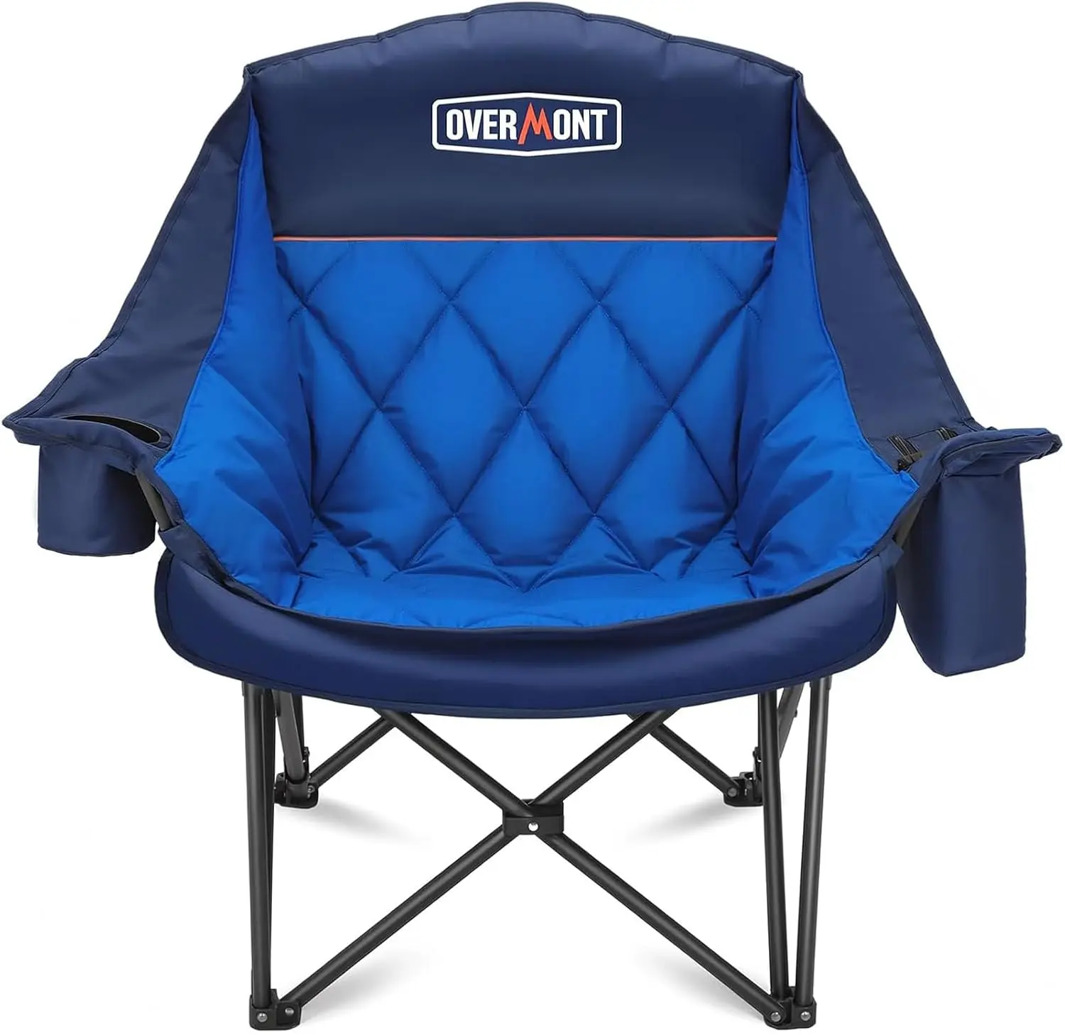 

Oversized XL Camping Chair for Adults - 450lbs Heavy-Duty Folding Chair with Padded Seat, Cup Holder & Cooling Bag - Blue