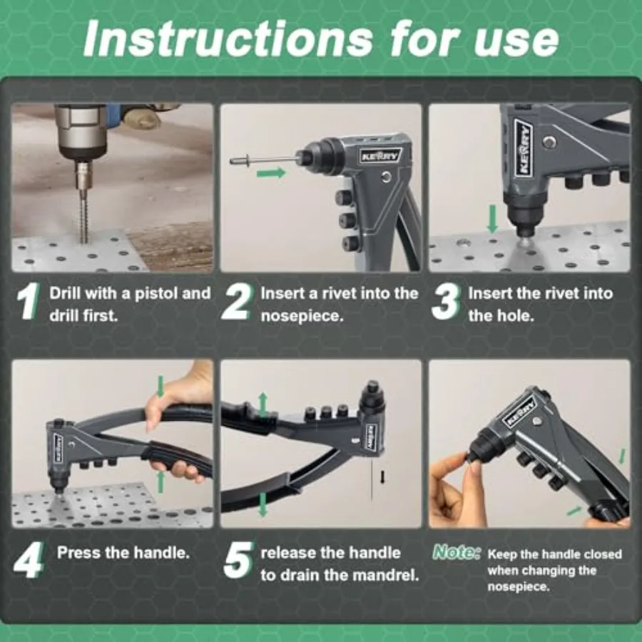 ชุดปืนยิงรีเวทแบบมือเดียวพร้อมด้ามจับยาว 9.6 นิ้ว สำหรับงานซ่อมยานยนต์ การบำรุงรักษาอากาศยาน และงานโลหะ