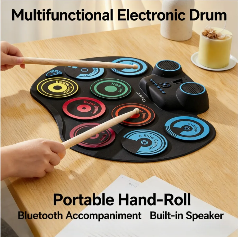 

Портативный складной электронный барабанный пэд для настольного использования со встроенным литиевым аккумулятором и поддержкой электронных барабанов