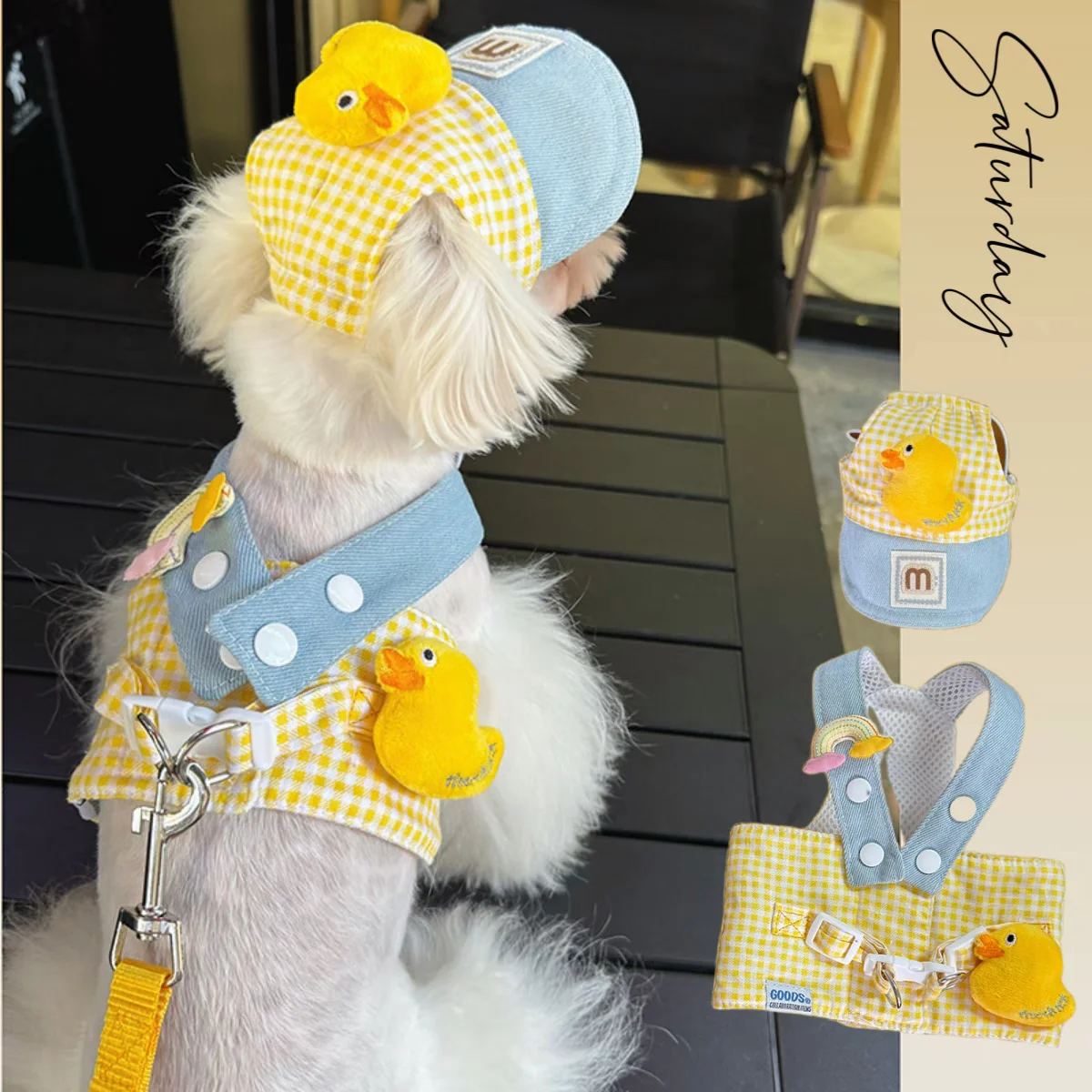 Harness Small Luxury Dog With Hat Leash Set Yellow Lovely Female Boy Pet Yorkshire Chihuahua Collar Lead Cap Cat Kit Accessories