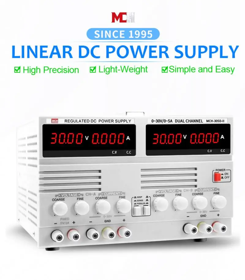 MCH-300D-II Series DC150W Linear Power Supply 30V 5A 2 Group Output for Lab Instrument