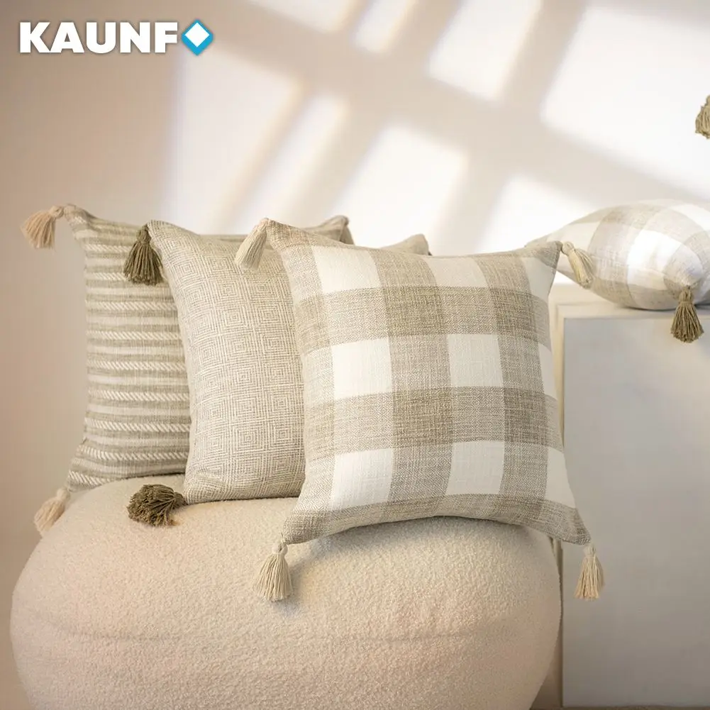 Quasten Kissenbezug 45X45 30X50 Cremeweißer Kissenbezug für Bett Stuhl Sofa Dekorative Kissenbezüge Quadratische Heimdekoration Leinen