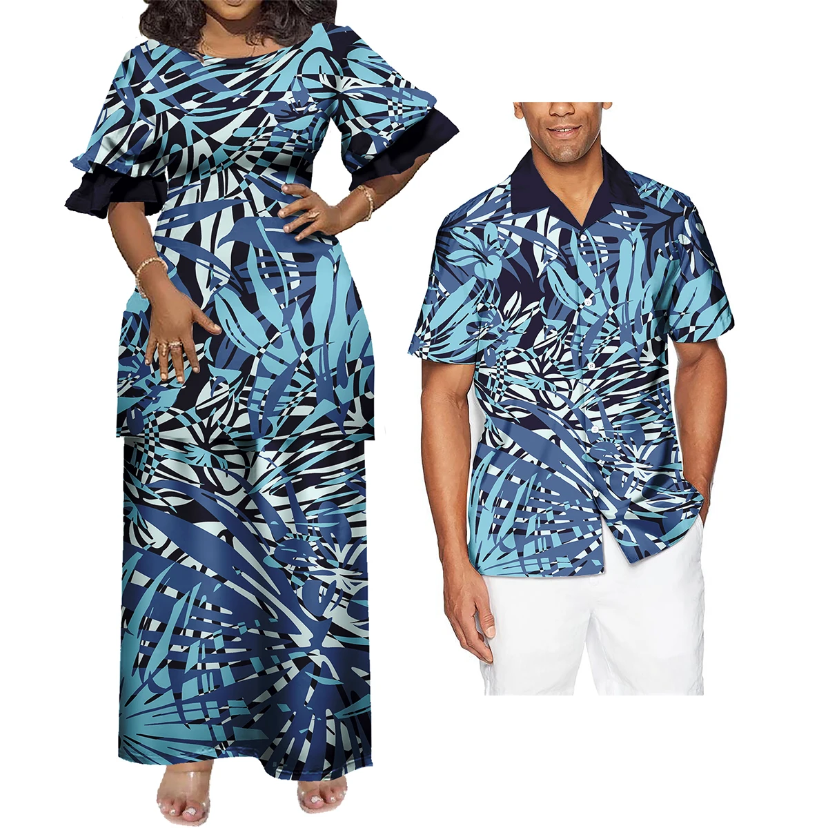 Polynesian Hawaiian Samoan Tropical Floral His And Hers Match Clothes Tribal Print Dress Mens Shirt Matching Set Couple Clothing